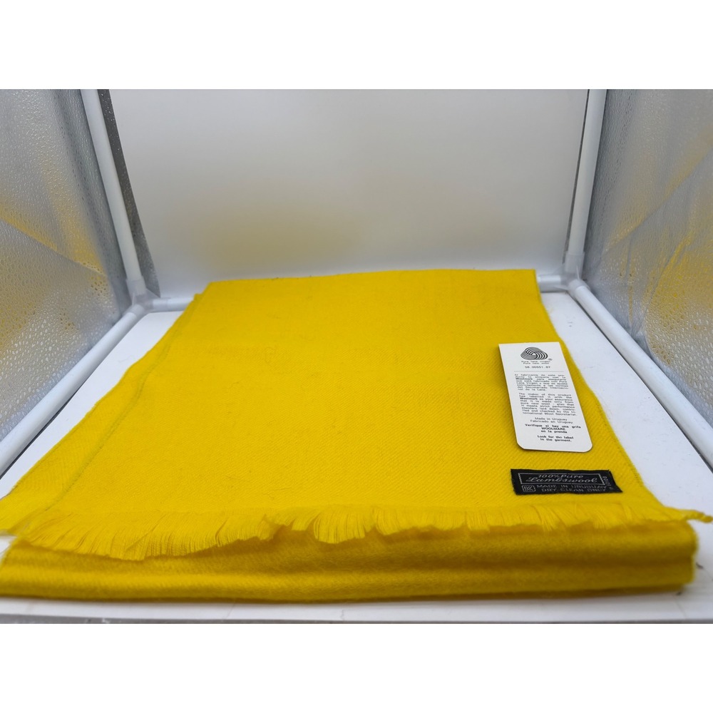 Vintage Pure Lambswool yellowWinter Scarf Made in Uruguay Luxury Soft WoolFringe